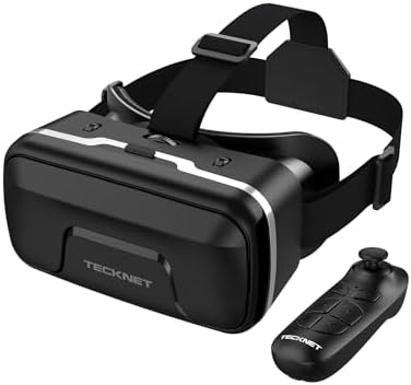 TECKNET VR Headset for Phone with Bluetooth Controller, 4.7-7.2" VR Headsets with HD 110°FOV Anti-Blue Light Lenses & Adjustable Gears, 3D VR Headset for Kids Compatible iPhone Samsung Android