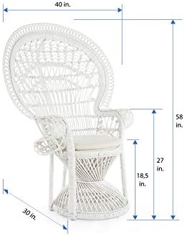 KOUBOO Grand Pecock Retro Peacock Chair in Rattan with Seat Cushion, Natural Color, Large