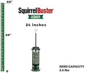 Squirrel Buster Legacy Squirrel-Proof Bird Feeder for Wild Birds – 4 Metal Removable Perches, 2.6 lb Seed Capacity, Chew-Proof Design, Easy to Clean, Green | Four removable metal perches, chew-proof construction, tool-free cleaning