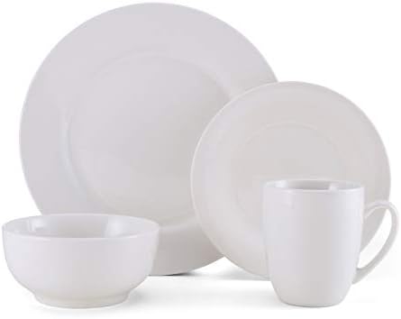 Studio Nova Kendall 16 Piece Dinnerware Set - White Porcelain Modern Tableware with Coupe Shapes & Unique Rim Design - Includes Dinner Plates Bowls