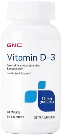 GNC Vitamin D-3 25mcg, Supports Healthy Teeth and Bones, 180 Tablets