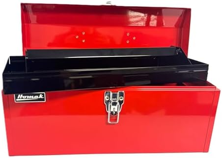 Homak Tool Box, 16" Portable Steel Small Tool Box with Metal Latch Closure & Plastic Handle, Multi-Purpose Heavy Duty Toolbox, Red