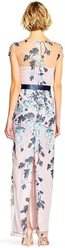 Adrianna Papell Cascading Floral Embroidered Long Column Gown