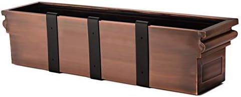 H Potter 36" Copper Finish Window Box Planter with Iron Brackets | Metal Outdoor Flower Box, Flat Back Design, Garden Accent