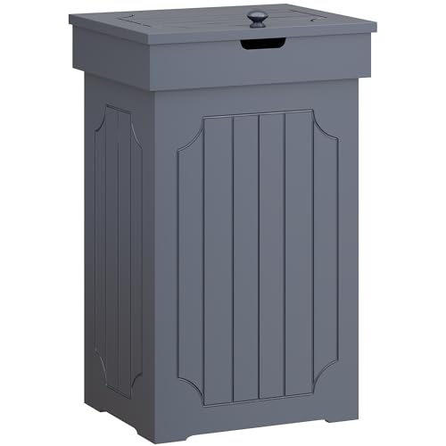 Function Home Trash Can Cabinet, 13 Gallon Kitchen Garbage Can, Wood Recycling Trash Bin, Freestanding Dog Proof Trash Can, Farmhouse Trash Cabinet with Lid for Home Kitchen Bathroom, Yellow