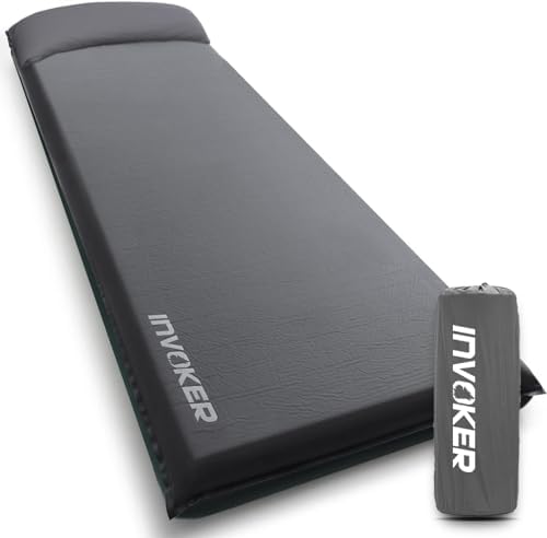 INVOKER Camping Sleeping Pad, Self-Inflating, 75 x 24 x 3.15 in, Green