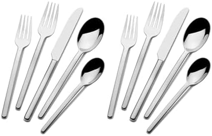 Mikasa Harmony 45-Piece Silverware Set, 18/10 Stainless Steel Cutlery for 8, Includes Forks, Knives, Spoons, and 5-Piece Serving Utensils Set