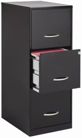 BOWERY HILL 3 Drawers 35.5" Vertical Black Metal Filing Cabinet Lockable Pre-Assembled Stationary Letter Size for Home, Office