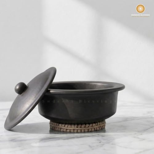 Swadeshi Blessings HandMade Unglazed Clay Pot for Cooking with Lid,2.5L,Red