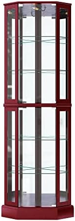 BELLEZE Lighted Corner Display Curio Cabinet Wooden Curved Shelving Unit with Tempered Glass Door