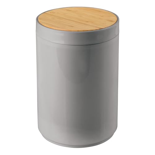 mDesign Plastic Round Trash Can Small Wastebasket - Garbage Bin Container with Swing-Close Lid - Bathroom Garbage Basket - Holds Waste, Recycling - 1.3 Gallon - Basa Collection - Cream/Beige/Natural
