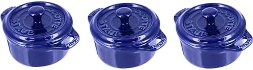 STAUB Ceramic Dutch Oven 3-piece Mini Round Cocotte, Dark Blue