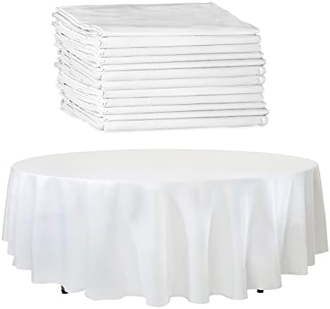 Upper Midland Products White Paper Table Cloths for Round Tables - 82” Octyround Paper Tablecloths with Plastic Backing Round Paper Table Cover