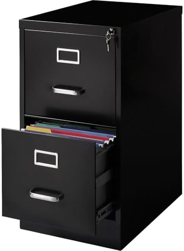Staples 2-Drawer Vertical File Cabinet, Letter Size Documents, Lockable, 22" D x 15" W x 28.38" H, Black