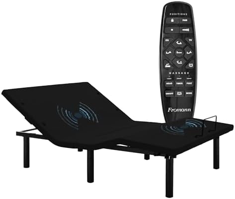 Fromann Adjustable Electric Twin XL Bed Base Frame with Massage, USB Type-C Ports, Zero Gravity, Under Bed Led Lighting and Three Leg Height (Black)