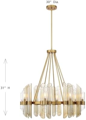 Savoy House 1-9105-8-322 Biltmore Art Deco Style Clear/Smoked/Champagne Glass Round Chandelier, 8-Light 480 Total Watts, 31" H x 30" W, Warm Brass