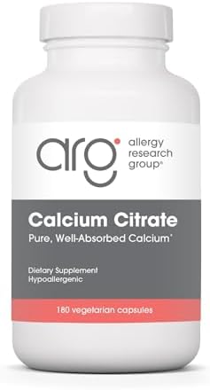 Allergy Research Group Calcium Citrate - Delivers 150 mg Calcium - Well-Absorbed Mineral for Bone & Cellular Function - 180 Servings - 180 Capsules