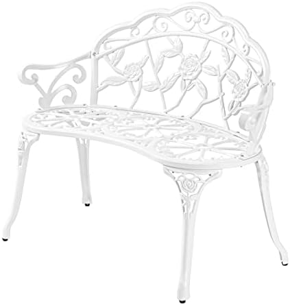 VINGLI 38.5" Patio Park Garden Outdoor Metal Rose Bench, 2-Person Cast Iron Cast Aluminium Frame Antique Finish Chair,Accented Lawn Front Porch Path Yard Decor Deck Furniture (Bronze, Rose)