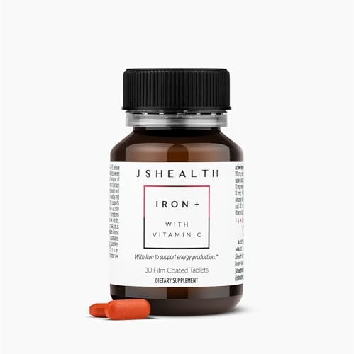 JSHealth Iron Supplement with Vitamin C. Ferrochel Iron Supports Energy Levels. Non-Constipating