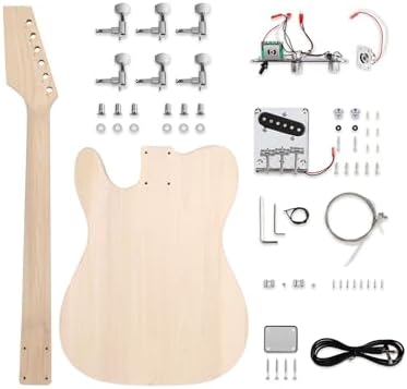 DIY Electric Guitar Kit Beginner Kit TL Style 6 String Right Hand | Basswood Body with Ash Burl Top, Hard Maple Neck, Engineered Wood Fretboard