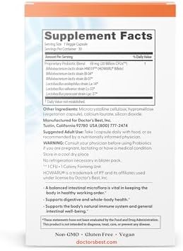 Doctor's Best Digestive Probiotic Capsules for Women & Men - Probiotics Supplement for Digestive Health, Supports Gut Health & Balanced Flora