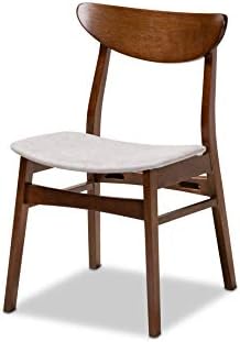 Baxton Studio Parlin Mid-Century Modern Transitional Light Beige Fabric Upholstered and Walnut Brown Finished Wood 4-Piece Dining Chair Set