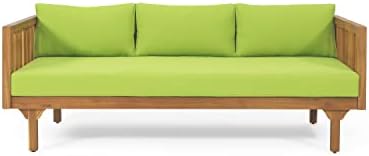 Christopher Knight Home Tina Outdoor 3 Seater Acacia Wood Daybed, Teak Finish, Light Grey