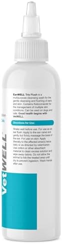 VetWELL EarWELL Tris Flush Dog Ear Cleaner Solution 12oz | Otic Cleanser Drops to Help Eliminate Odor and Relieve Skin Irritations, 12oz