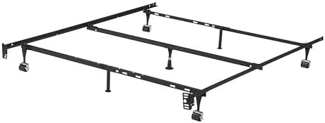 Kings Brand Furniture Queen Metal Bed Frame – Heavy Duty Support for Box Spring & Mattress Foundation with Center Rail, Locking Wheels