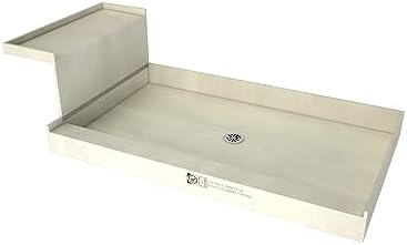 Tile Redi P3648C-RB36-KIT Shower Pan and Bench with Center Drain- Single Curb Shower Base, Bench, 2" PVC Drain, and Plate Included, 60" Width x 36" Depth