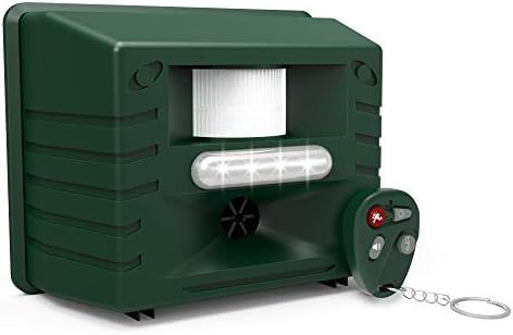 ASPECTEK Yard Sentinel Ultrasonic Animal Repeller with Strobe Light, 3 Mode Protection, Motion Sensor, Deterrent for Deer, Raccoons, Squirrels and Opossums AC and Battery Powered - 1 Pack