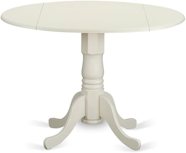 East West Furniture DLBO3-WHI-W 3 Piece Dining Room Table Set Contains a Round Kitchen Table with Dropleaf and 2 Dining Chairs, 42x42 Inch, Linen White