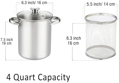 Cook N Home Basics 4-Quart Deep Fryer Pot with Basket, Japanese Tempura Small Stainless Steel Frying Pot with Oil Drip Drainer Rack, Glass Lid, Suitable for Kitchen French Fries, Chicken