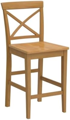 East West Furniture PBS-OAK-W Pub Counter-Height Bar Stool - Pub Height Kitchen Chairs, Set of 2, Oak