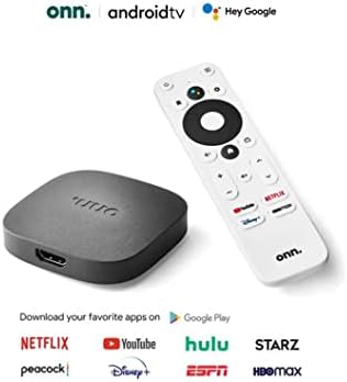 ONN Android TV 4K UHD Streaming Device with Voice Remote Control Google Assistant & High Speed HDMI Cable (100026240) Black