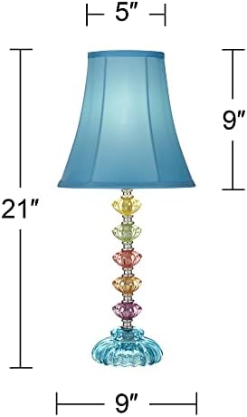 Bohemian 21" High Table Lamp Glass Stacked Traditional Modern Colored | Orchid Pink Chic Multi Kids Girls Living Room Bedroom Bedside House Nightstand Office Home Family Bell Shade
