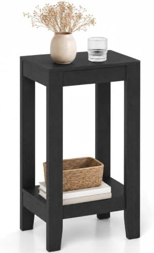 Giantex 2-Tier End Table Nightstand, Bedside Sofa Table for Living Room Bedroom, Narrow Telephone Table with Shelf and Legs for Small Spaces, Espresso