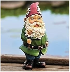 Giftware by Roman Inc., 12.25" H GNOME with Daisy Statue, Garden Collection, Outdoor Statue, Memorial, Resin Stone, Adorable Frogs and Flowers