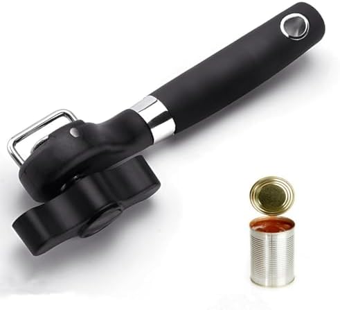 Safety Manual Can Tin Opener, Stainless Steel Ergonomic Anti Slip Design with Smooth Edge Side Cut No Sharp Cuts Can Opener
