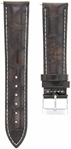 Ewatchparts 22mm Dark Brown Leather Replacement Watch Strap White Stitching Silver Buckle Compatible With Invicta Diver