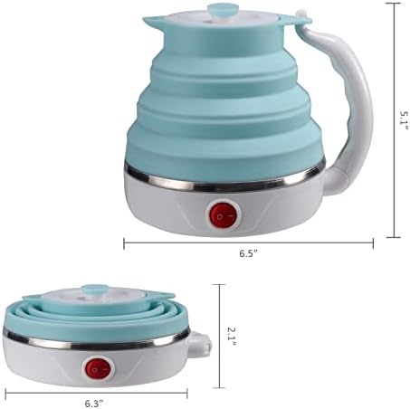 Travel Foldable Electric Kettle, Collapsible Electric Kettle Food Grade Silicone Small Pot Boiling water, Dual Voltage（600ml
