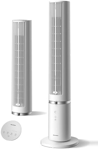 PELONIS 40-inch Bladeless Tower Fan for Bedroom, Standing Fan with Remote Control, 26ft/s, 90° Oscillation, 3 Speed Settings, 27 dB, 3 Modes