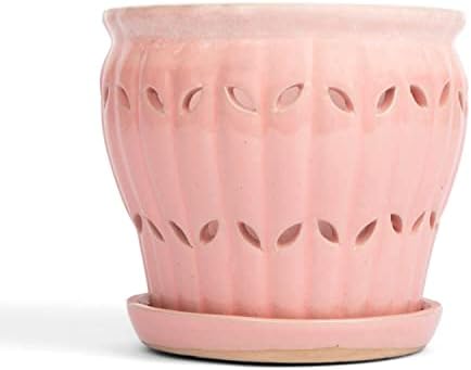 rePotme 6" Pinwheel Fluted Ceramic Plant Pot (Cream Over Lavender) - Includes Free 6 inch Slotted Pot Liner - Great for Orchids, Succulents