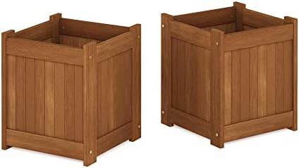 Furinno 2-FG16450 Tioman Hardwood Flower Box, Two-Pack, Natural | 15.4 x 15.4 x 17.7, Flower Box, Garden Box, in Teak Oil, Outdoor Indoor, Garden, Patio, Balcony