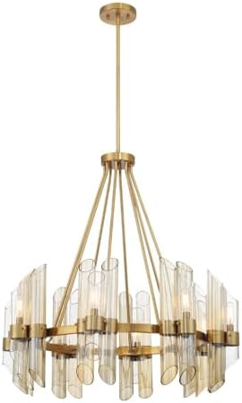 Savoy House 1-9105-8-322 Biltmore Art Deco Style Clear/Smoked/Champagne Glass Round Chandelier, 8-Light 480 Total Watts, 31" H x 30" W, Warm Brass