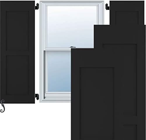 15"W x 72"H Americraft Two Equal Flat Panel Exterior Real Wood Shutters (Per Pair), Black