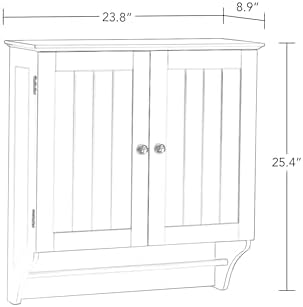 RiverRidge Ashland Collection Two-Door Wall, Gray Cabinet, Grey | Space-Saving Bath Storage Cabinet, Pine Wood Towel Rack, Painted MDF Shelf