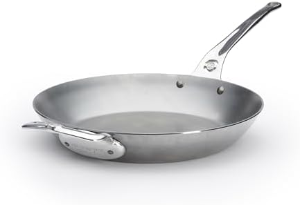 de Buyer MINERAL B Pro Carbon Steel Country Fry Pan with Helper Handle - 12.5” Diameter, 9” Cooking Surface - Ideal for Sauteing, Simmering