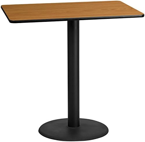 Flash Furniture 48x30" Rectangular Table and 24" Round Base, Walnut | Bar Height, Laminate, Durable Construction, Commercial Use