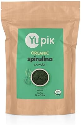 Yupik Organic Spirulina Powder 8.8 oz, USDA Certified, Non-GMO, Kosher, Gluten-Free, Vegan, High in Protein, Iron & Antioxidants, Superfood for Smoothies, Shakes & Baking